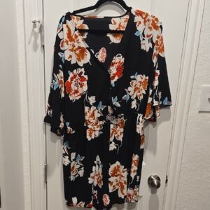 Floral Black Kimono Dress